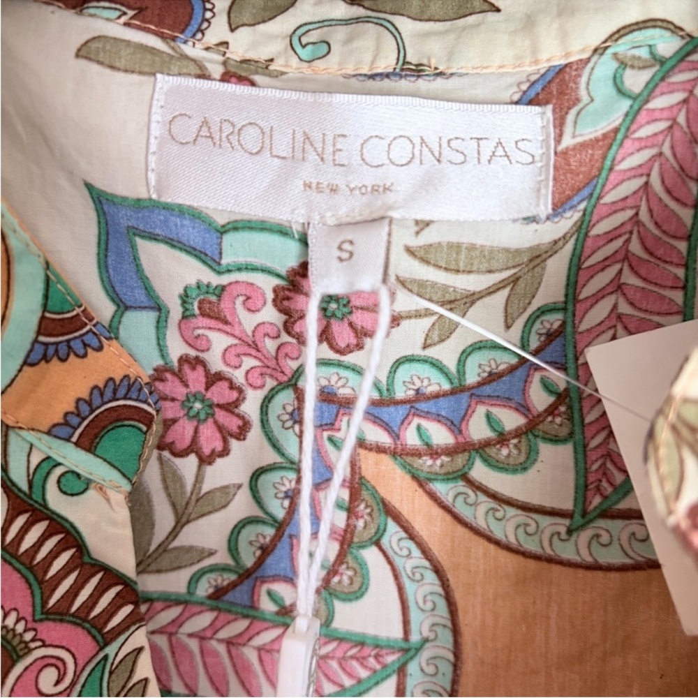 Caroline Constas Peach Multi Paisley Sleeveless Tiered Dress 🧡 - Picture 3 of 3